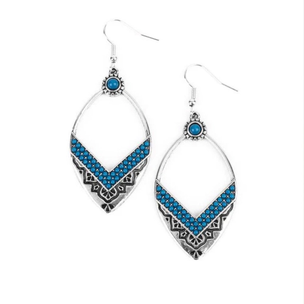 Silver and Blue Geometric Earrings